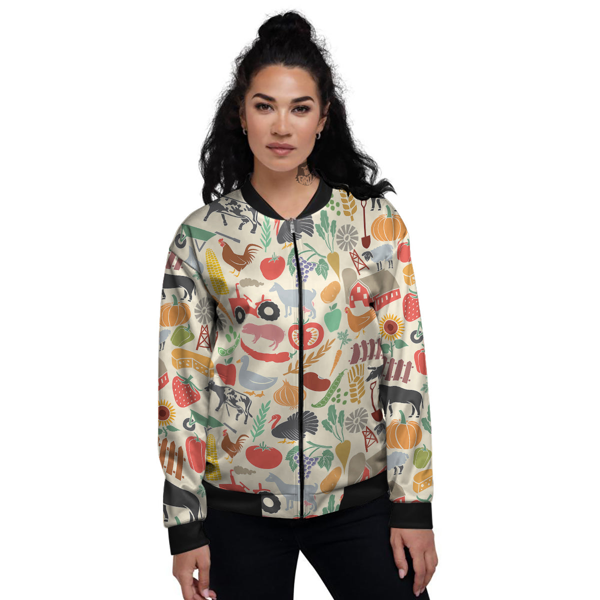 Agriculture Farming Colorful Print Pattern Women's Bomber Jacket-grizzshop