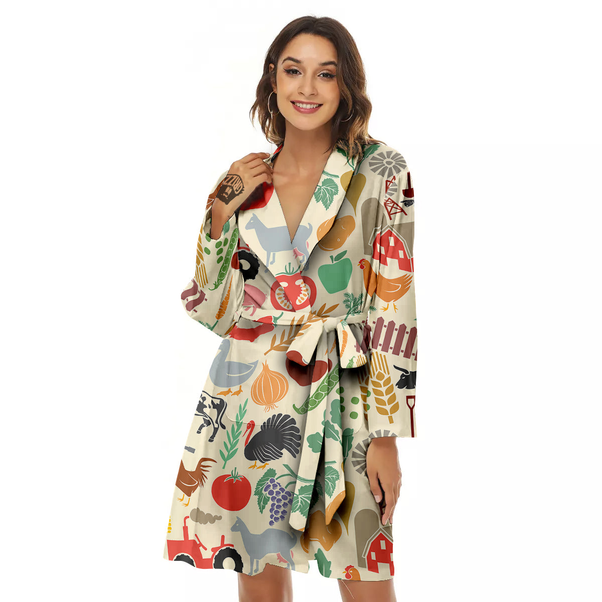 Agriculture Farming Colorful Print Pattern Women's Robe-grizzshop