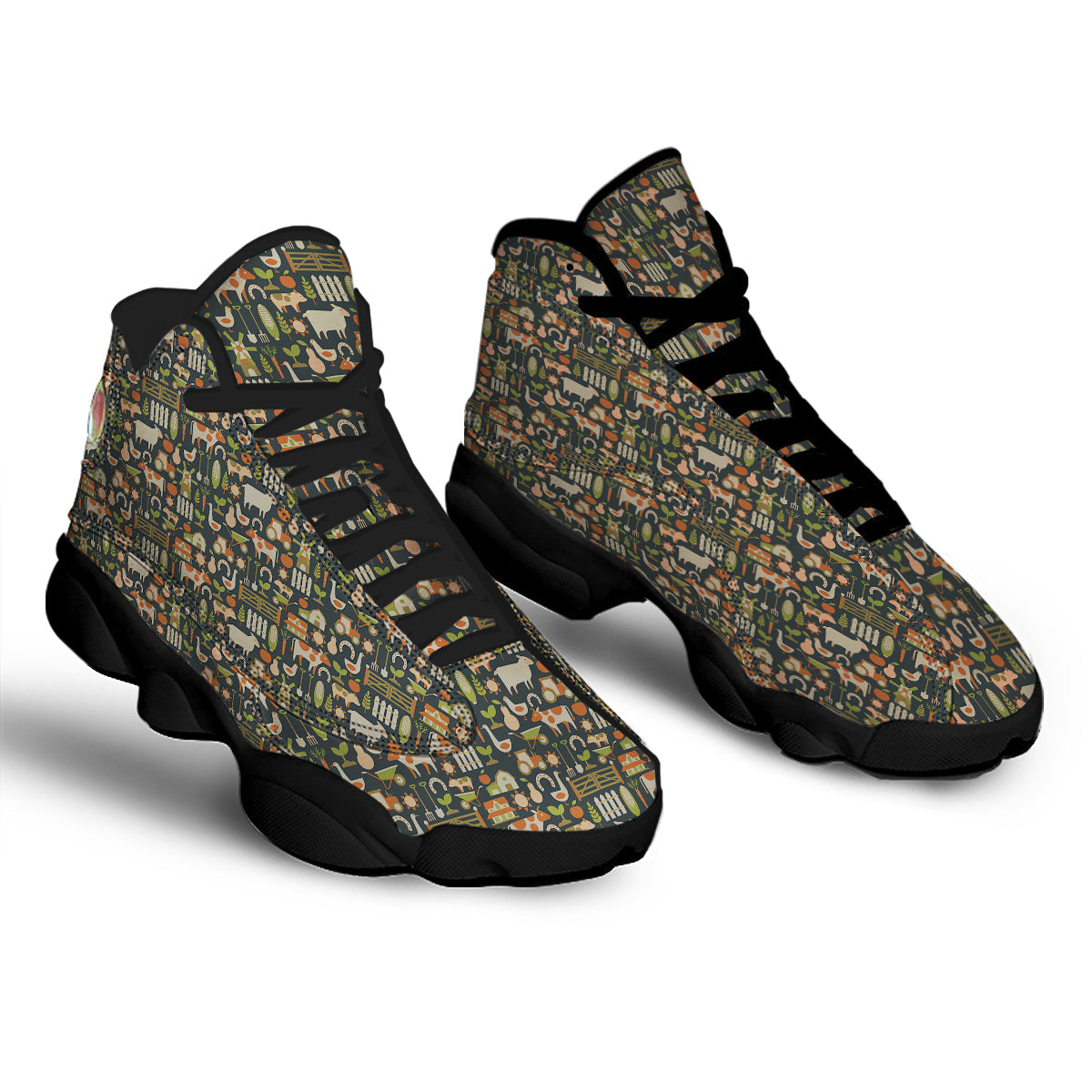 Agriculture Farming Print Pattern Black Basketball Shoes-grizzshop