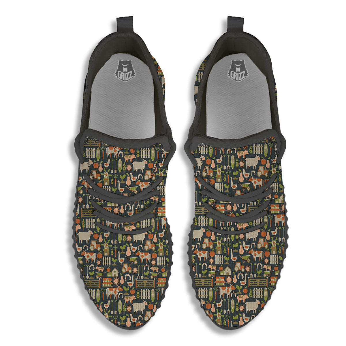 Agriculture Farming Print Pattern Black Walking Shoes-grizzshop