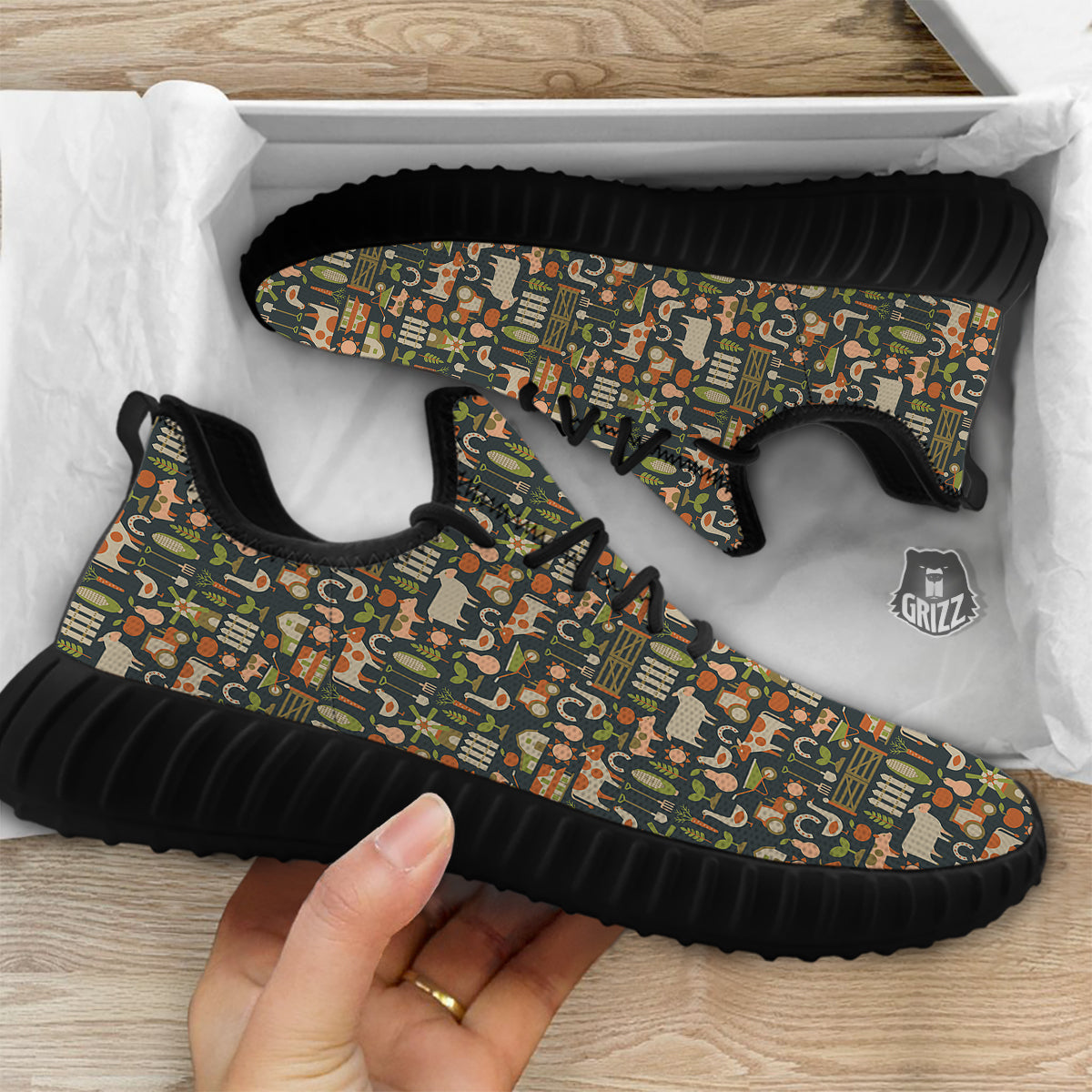 Agriculture Farming Print Pattern Black Walking Shoes-grizzshop