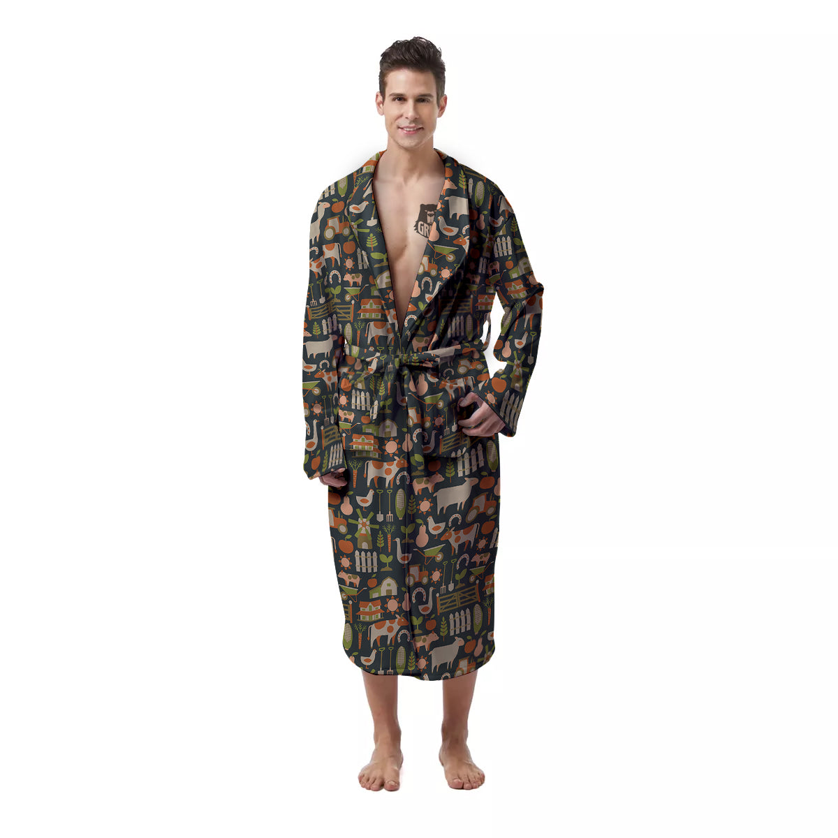 Agriculture Farming Print Pattern Men's Robe-grizzshop