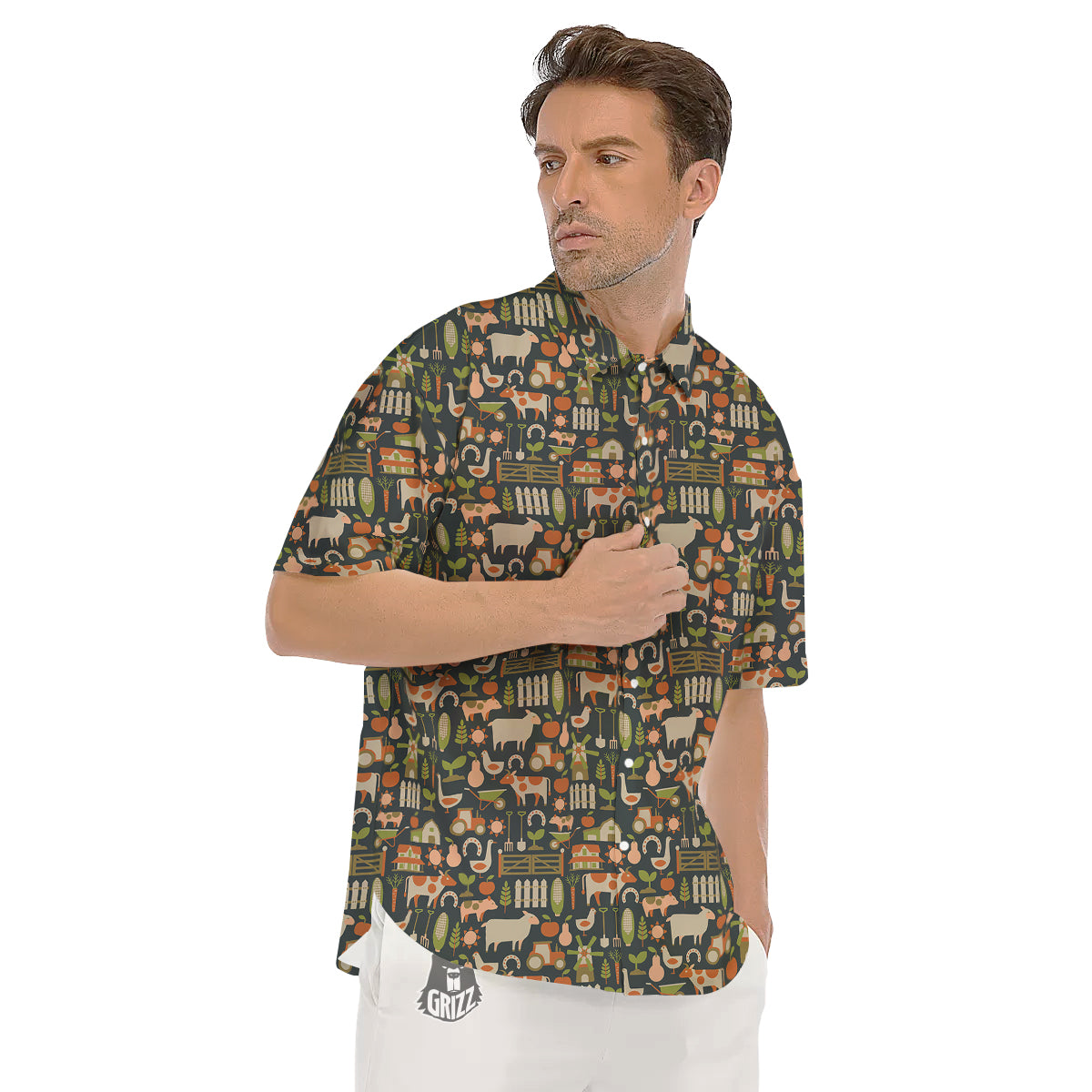 Agriculture Farming Print Pattern Men's Short Sleeve Shirts-grizzshop