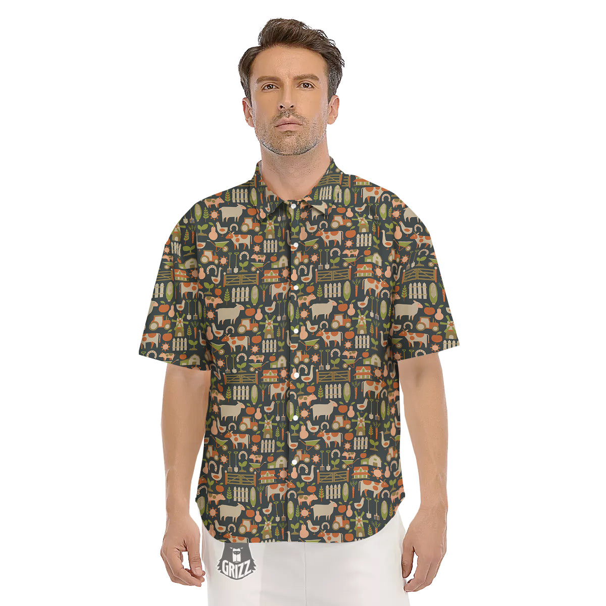 Agriculture Farming Print Pattern Men's Short Sleeve Shirts-grizzshop