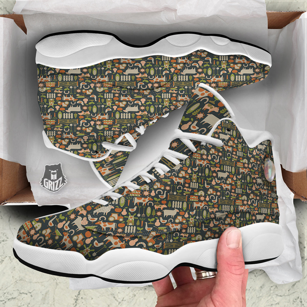 Agriculture Farming Print Pattern White Basketball Shoes-grizzshop