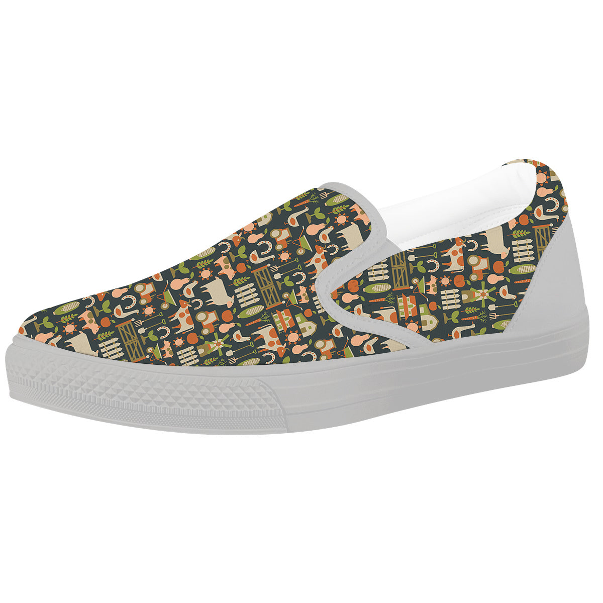 Agriculture Farming Print Pattern White Slip On Shoes-grizzshop