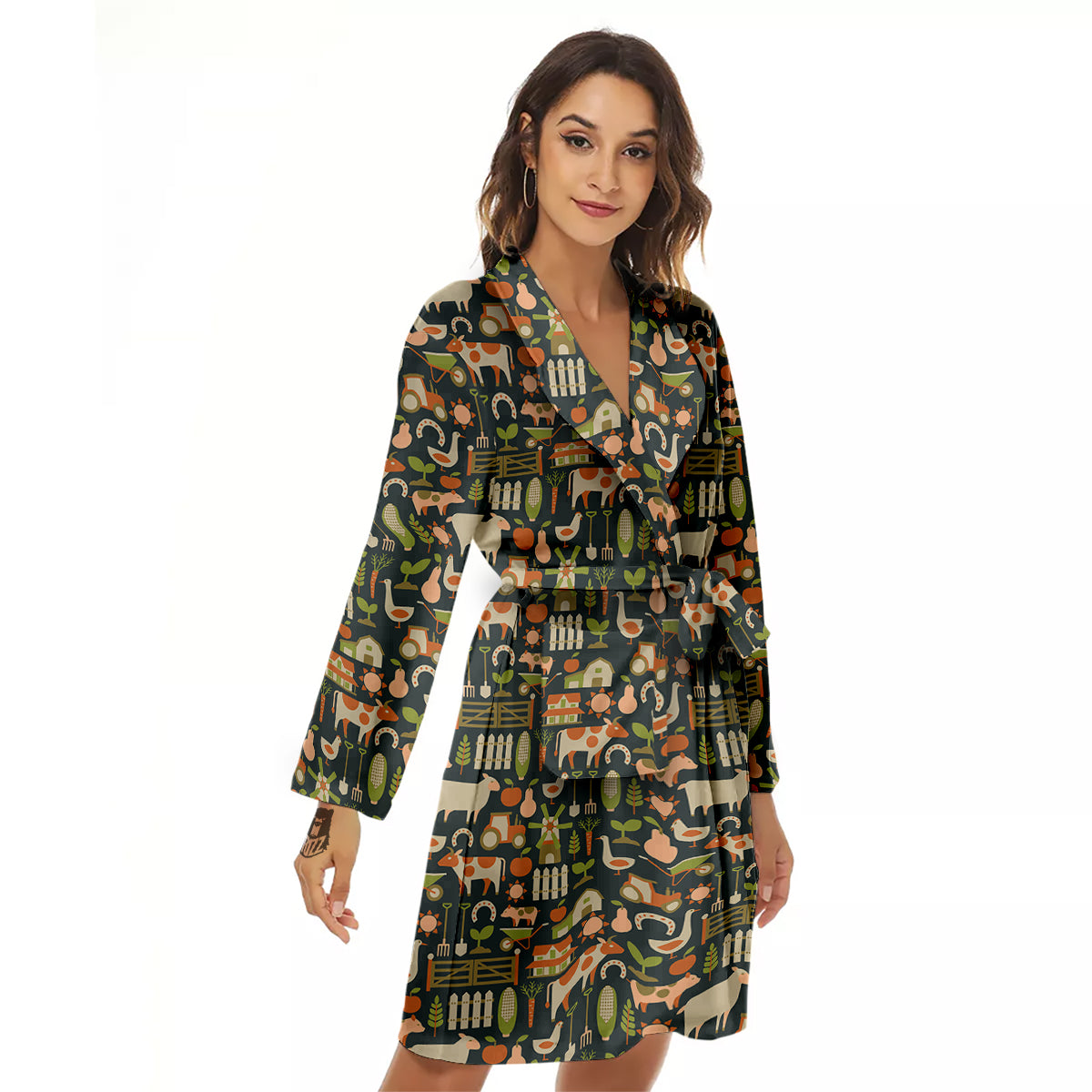 Agriculture Farming Print Pattern Women's Robe-grizzshop