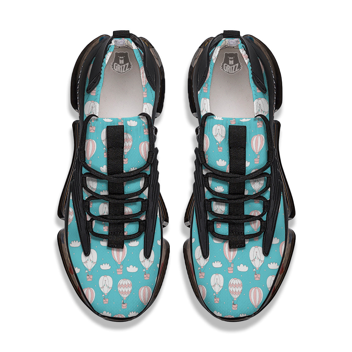 Air Balloon Cartoon Print Pattern Black Gym Shoes-grizzshop