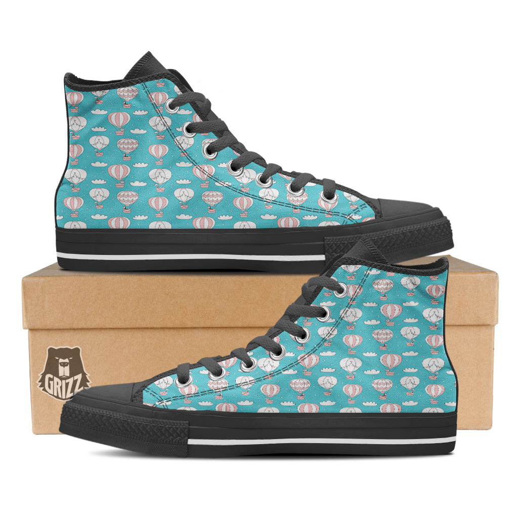 Air Balloon Cartoon Print Pattern Black High Top Shoes-grizzshop