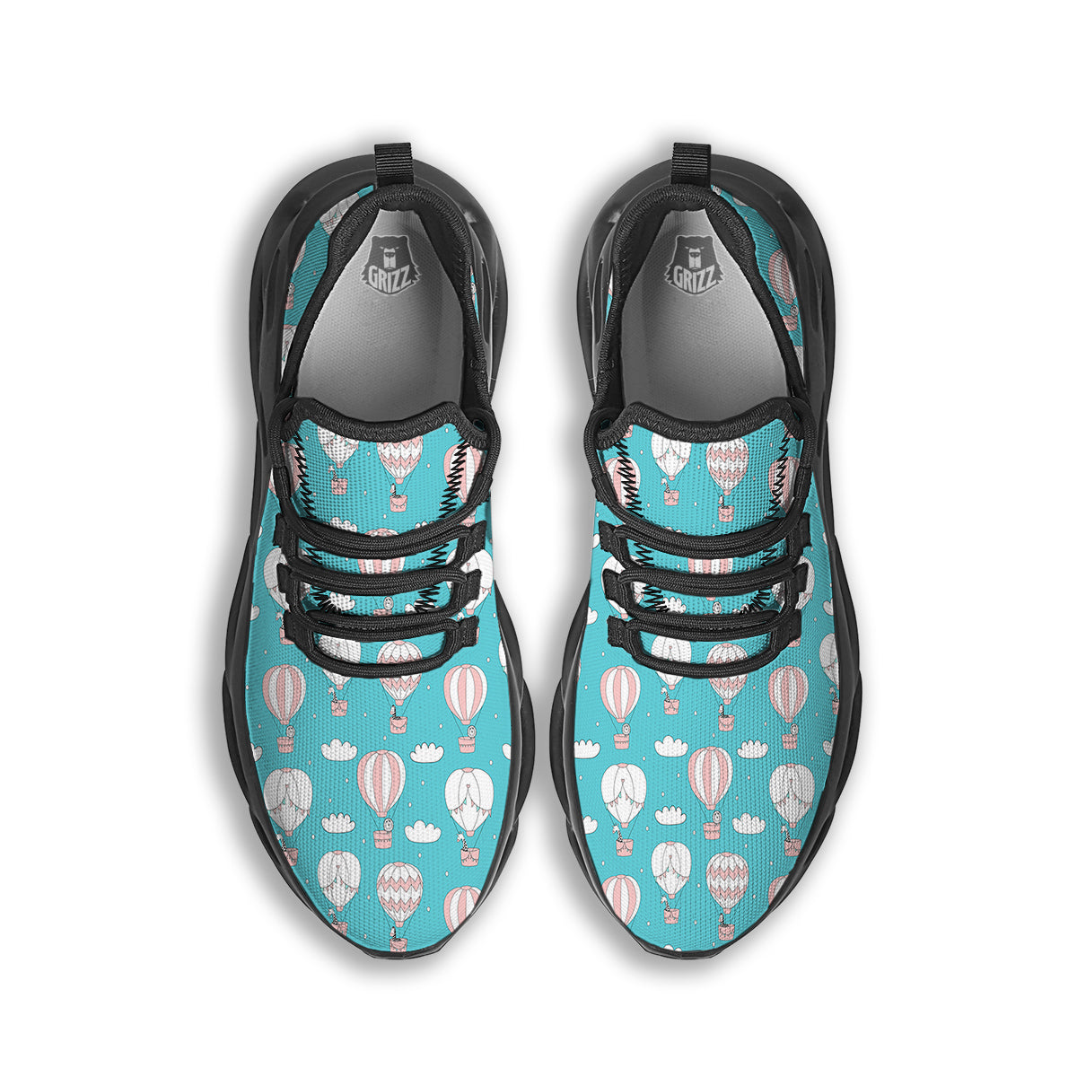 Air Balloon Cartoon Print Pattern Black Running Shoes-grizzshop