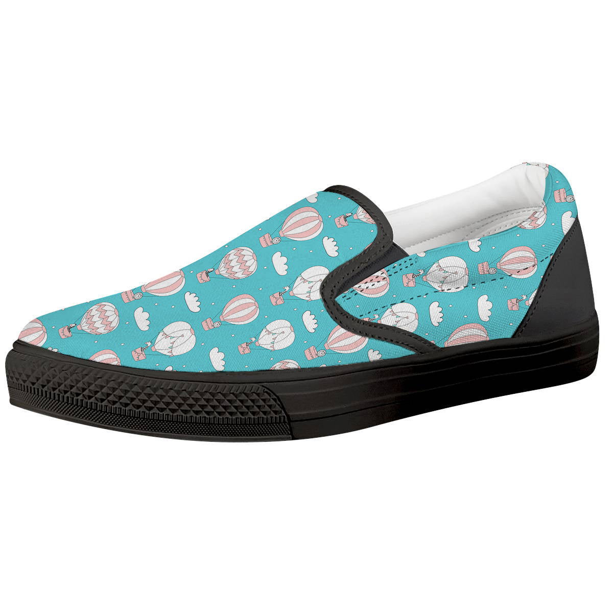 Air Balloon Cartoon Print Pattern Black Slip On Shoes-grizzshop