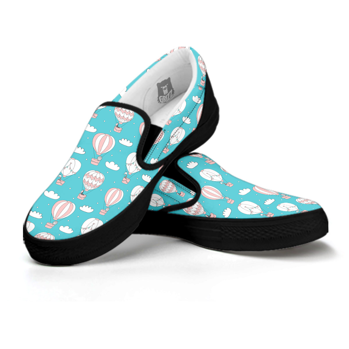 Air Balloon Cartoon Print Pattern Black Slip On Shoes-grizzshop