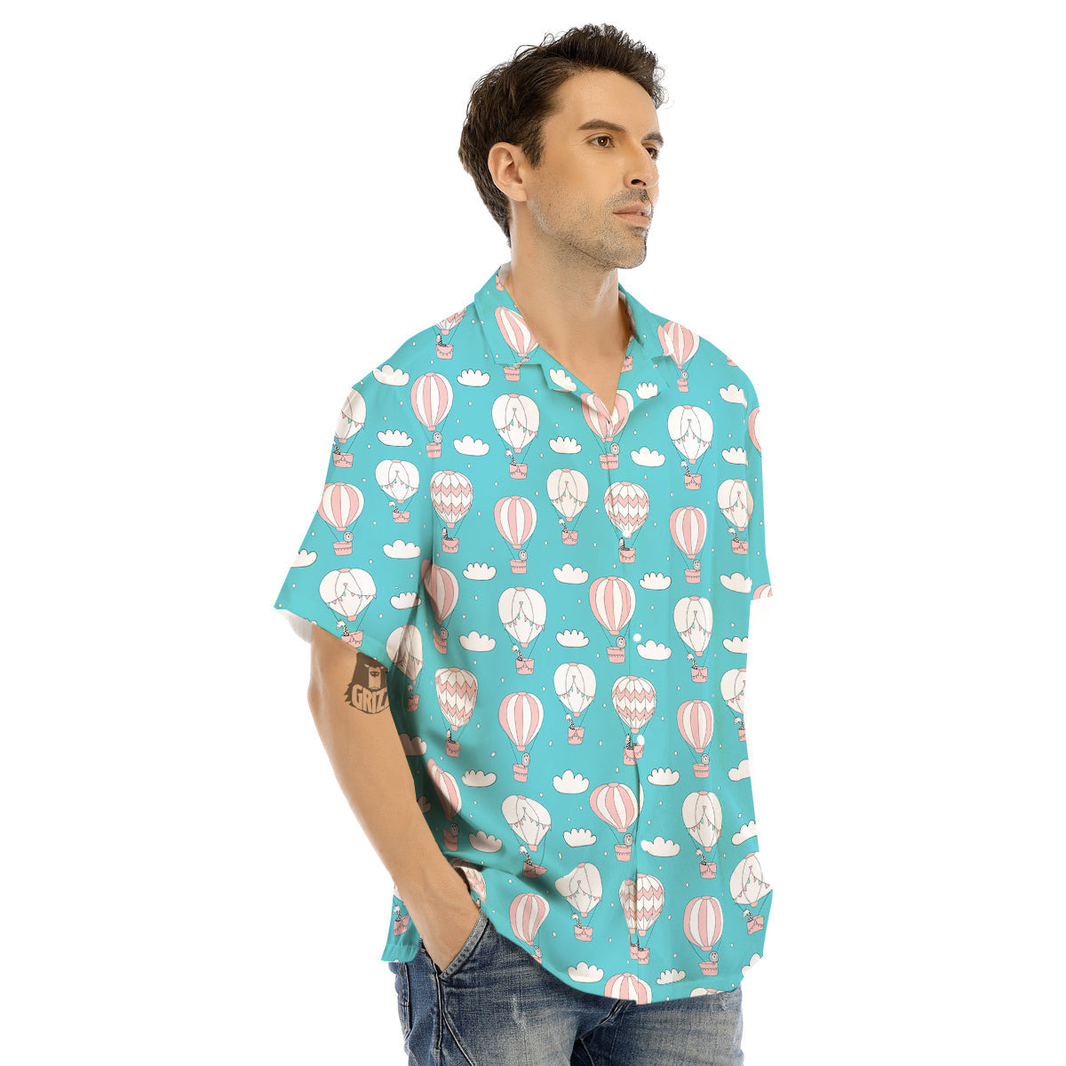 Air Balloon Cartoon Print Pattern Men's Hawaiian Shirt-grizzshop