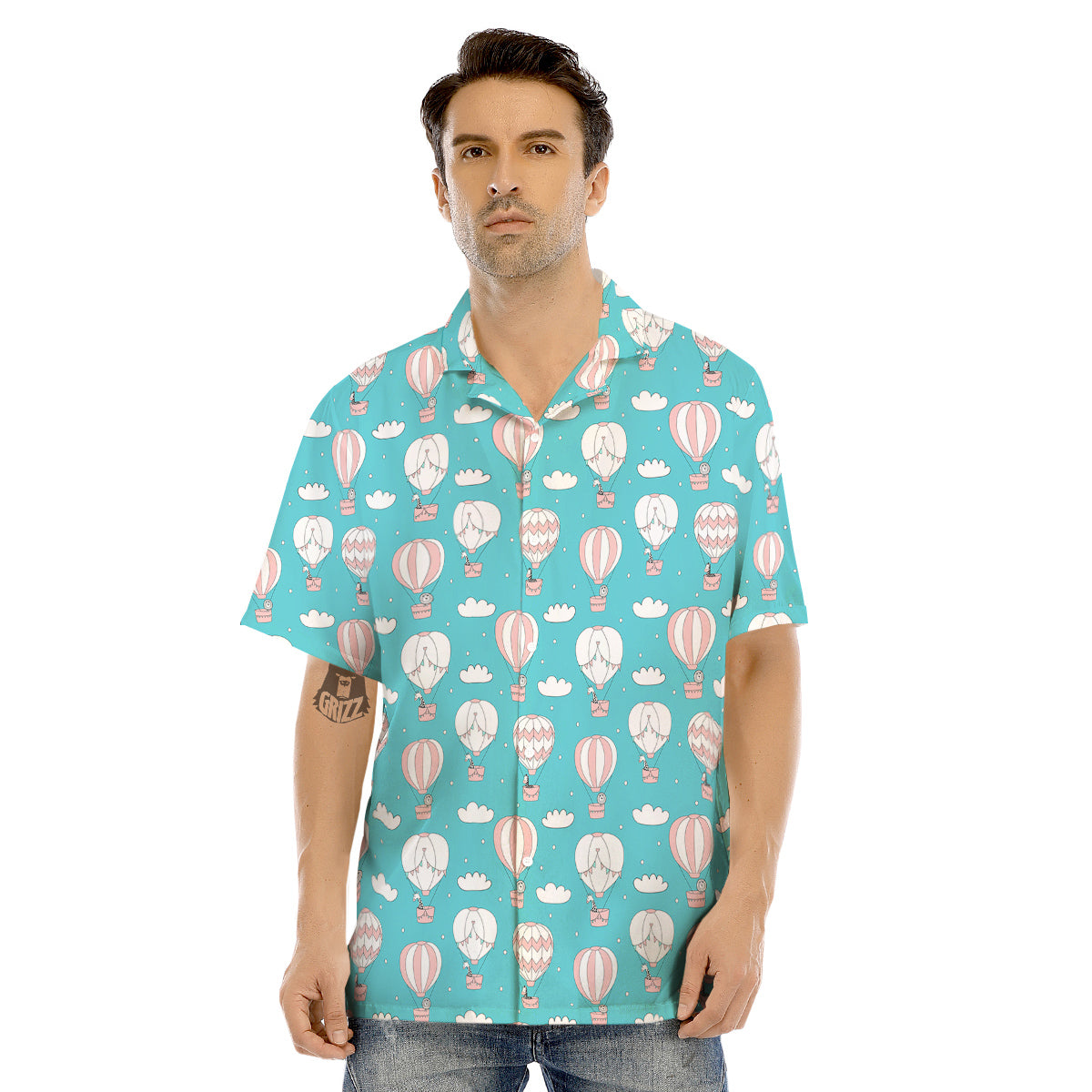 Air Balloon Cartoon Print Pattern Men's Hawaiian Shirt-grizzshop