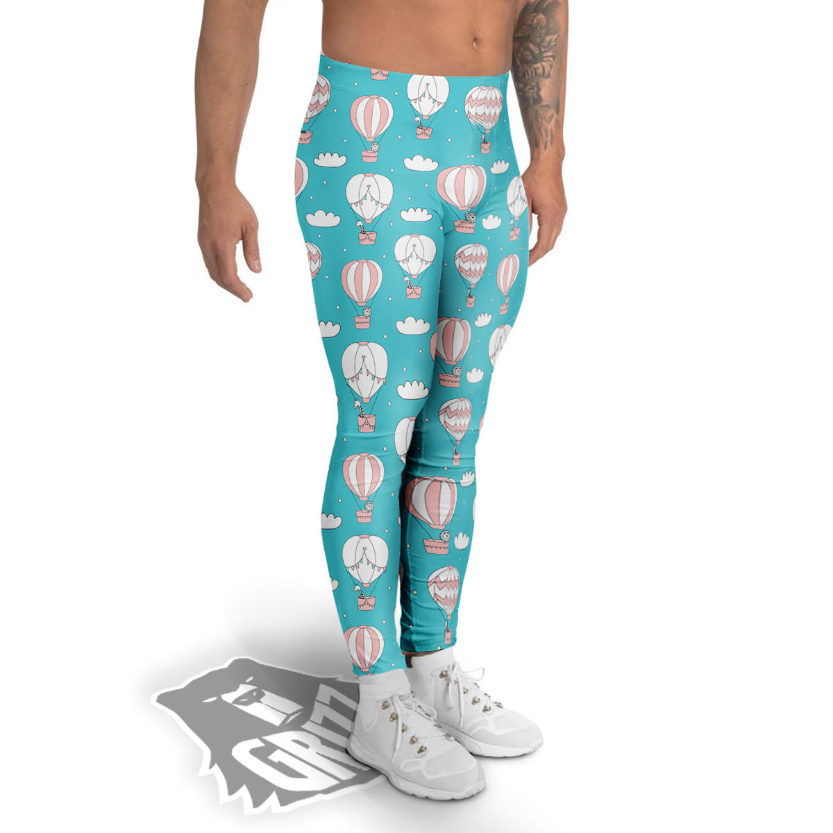 Air Balloon Cartoon Print Pattern Men's Leggings-grizzshop