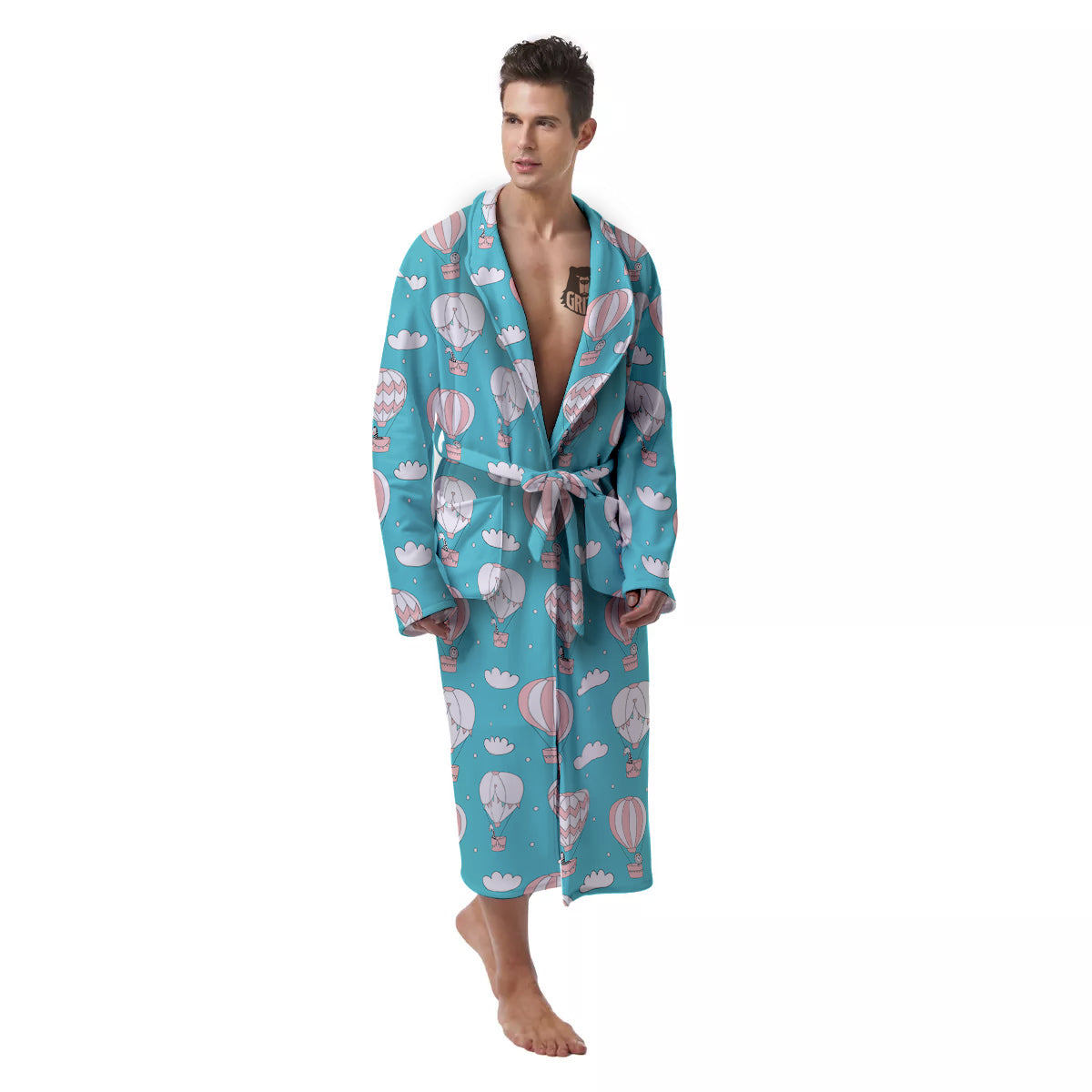 Air Balloon Cartoon Print Pattern Men's Robe-grizzshop