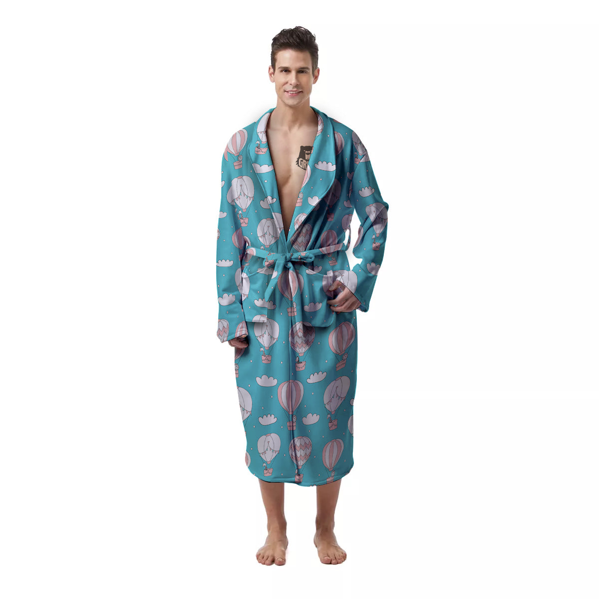 Air Balloon Cartoon Print Pattern Men's Robe-grizzshop