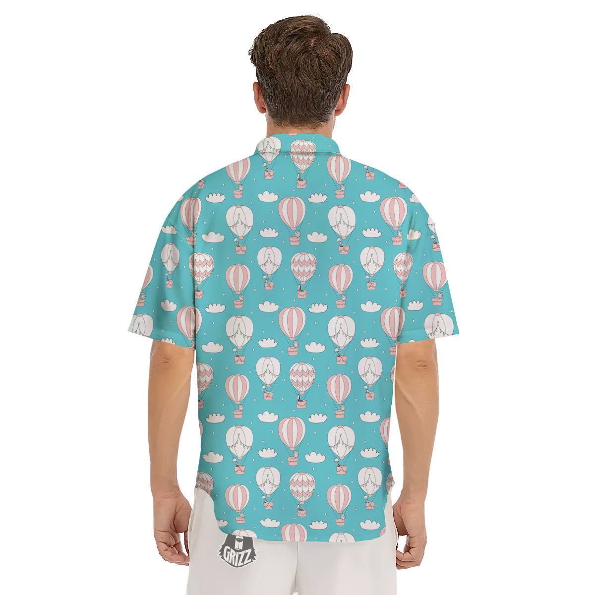 Air Balloon Cartoon Print Pattern Men's Short Sleeve Shirts-grizzshop