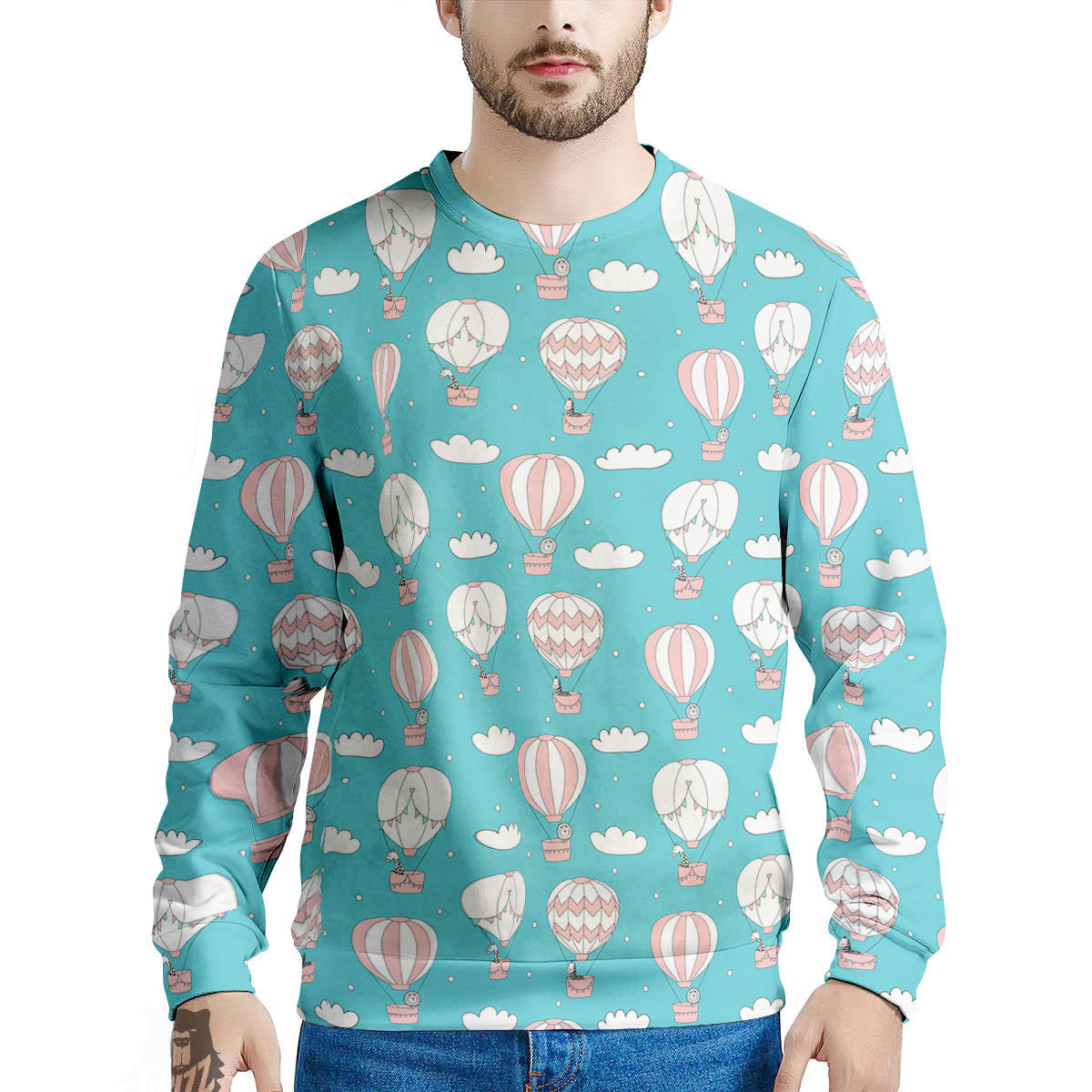 Air Balloon Cartoon Print Pattern Men's Sweatshirt-grizzshop