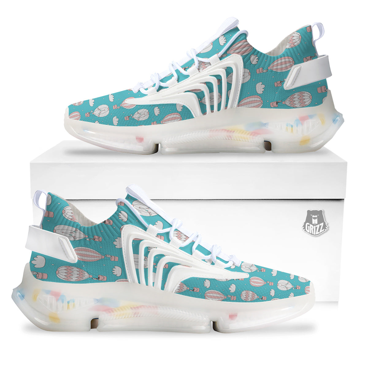 Air Balloon Cartoon Print Pattern White Gym Shoes-grizzshop