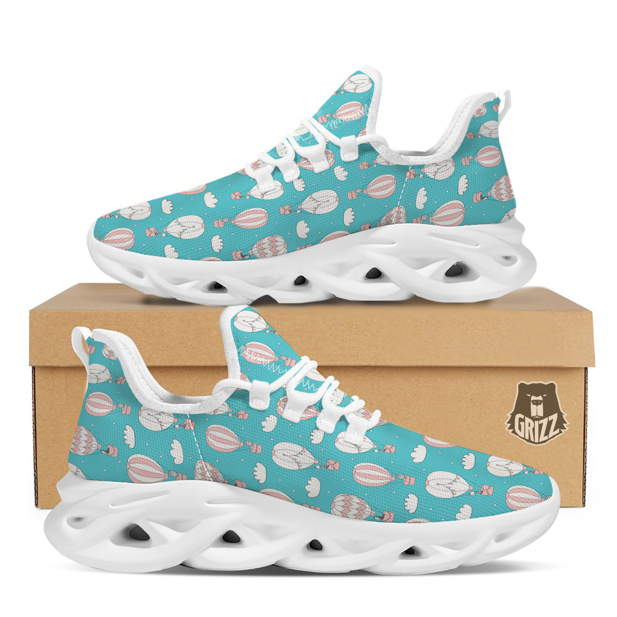 Air Balloon Cartoon Print Pattern White Running Shoes-grizzshop