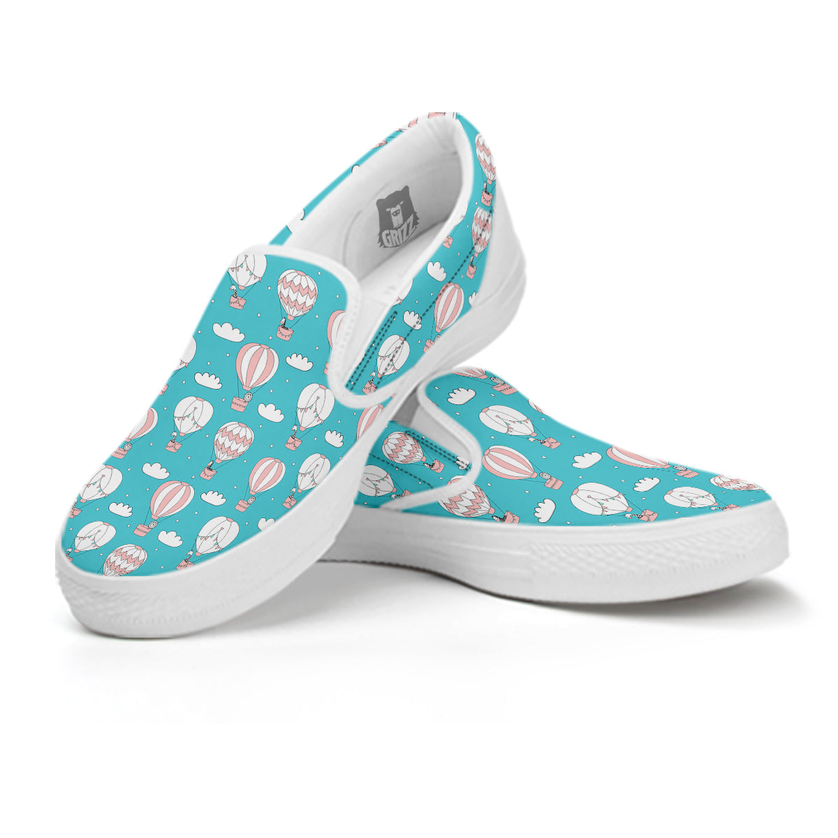 Air Balloon Cartoon Print Pattern White Slip On Shoes-grizzshop