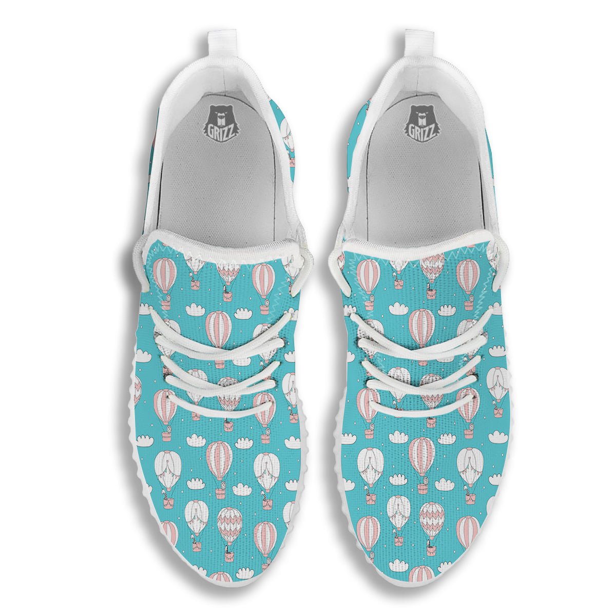 Air Balloon Cartoon Print Pattern White Walking Shoes-grizzshop