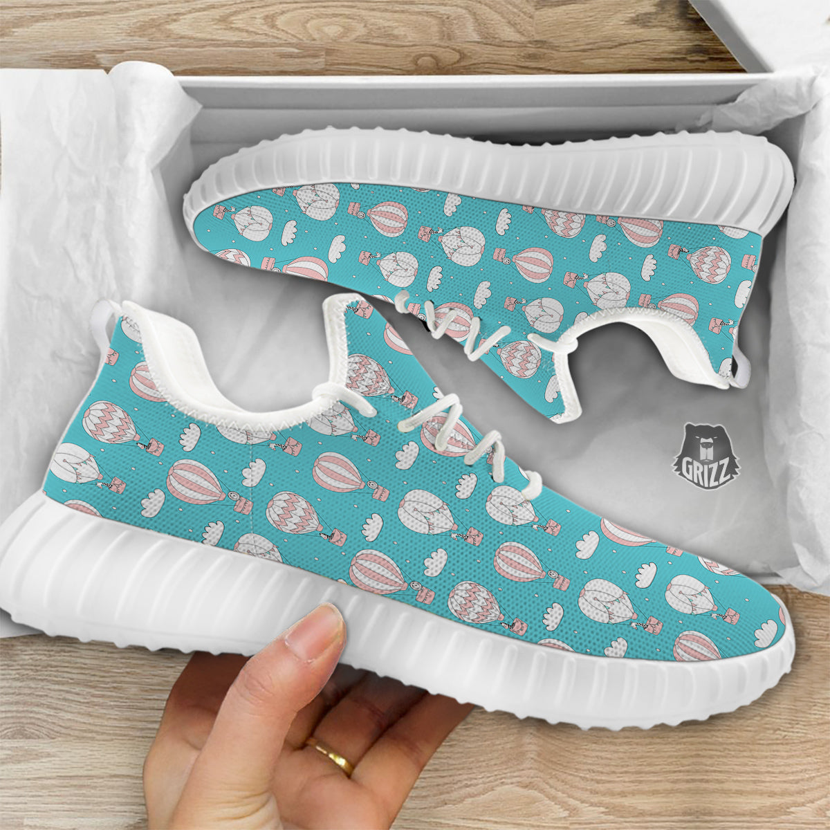 Air Balloon Cartoon Print Pattern White Walking Shoes-grizzshop