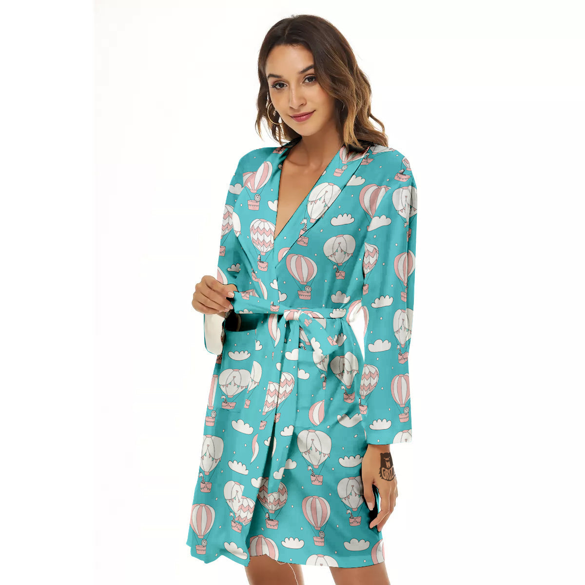 Air Balloon Cartoon Print Pattern Women's Robe-grizzshop