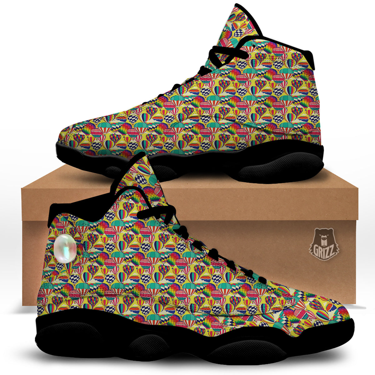 Air Balloon Colorful Print Pattern Black Basketball Shoes-grizzshop