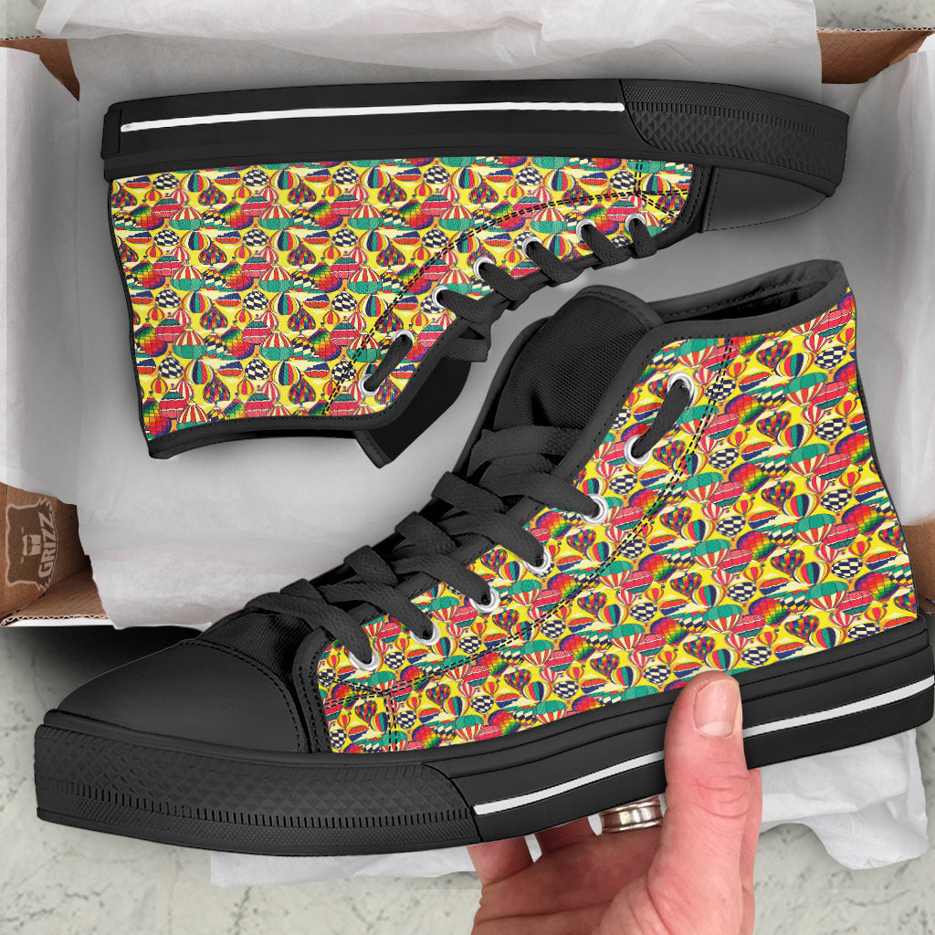 Air Balloon Colorful Print Pattern Black High Top Shoes-grizzshop