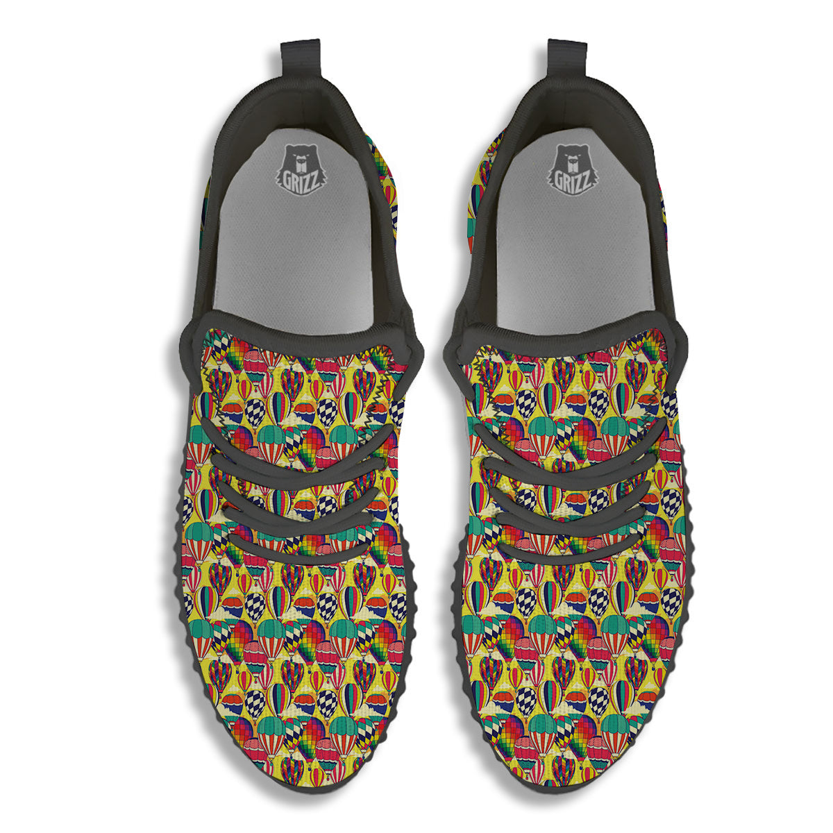 Air Balloon Colorful Print Pattern Black Walking Shoes-grizzshop