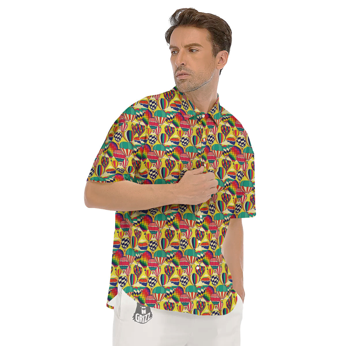 Air Balloon Colorful Print Pattern Men's Short Sleeve Shirts-grizzshop