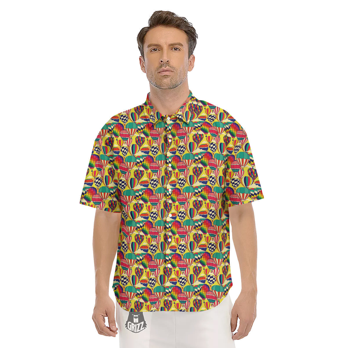 Air Balloon Colorful Print Pattern Men's Short Sleeve Shirts-grizzshop