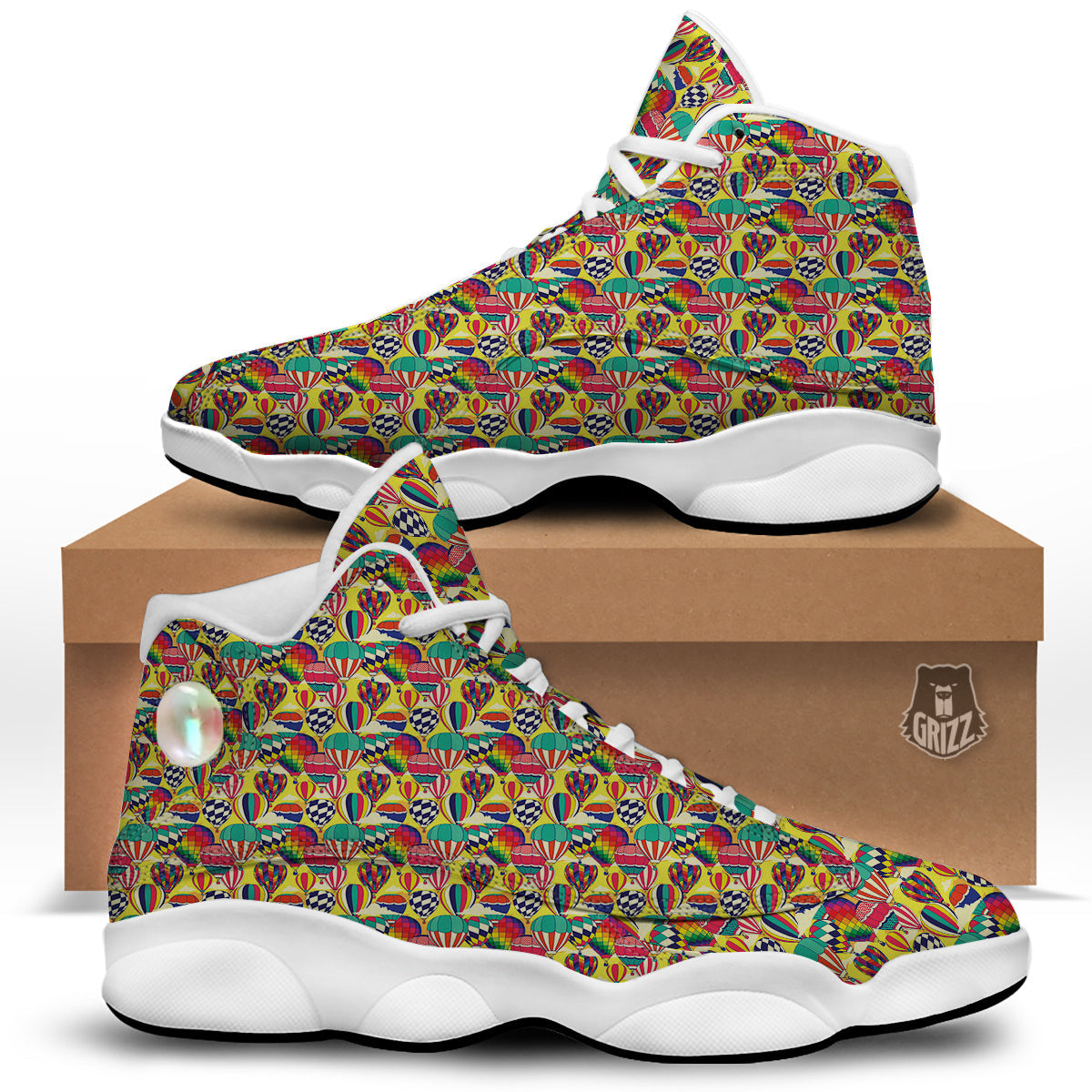 Air Balloon Colorful Print Pattern White Basketball Shoes-grizzshop