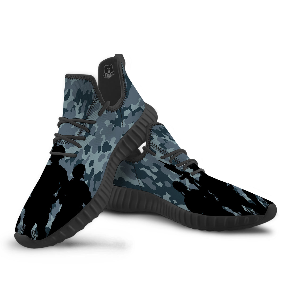 Air Force And Camouflage Print Black Walking Shoes-grizzshop