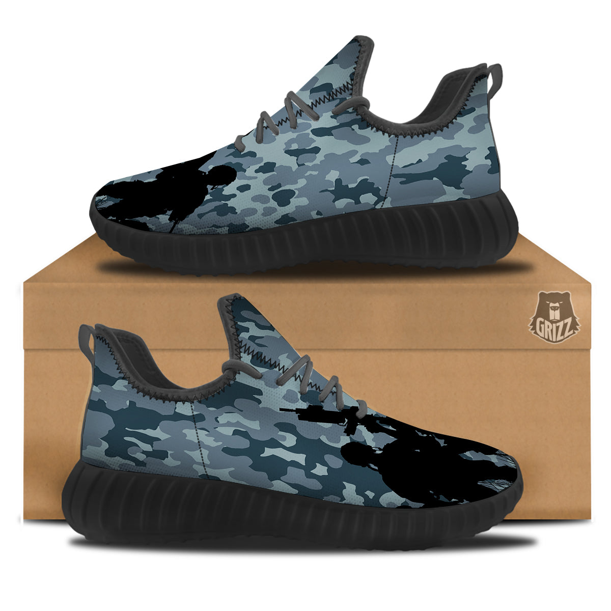 Air Force And Camouflage Print Black Walking Shoes-grizzshop