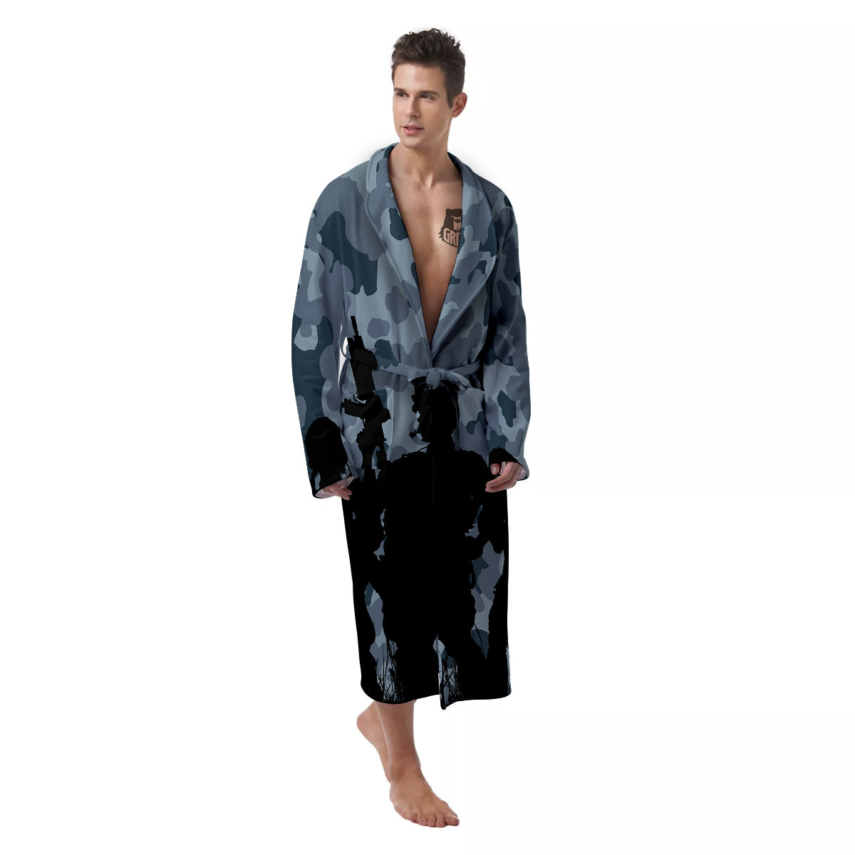 Air Force And Camouflage Print Men's Robe-grizzshop
