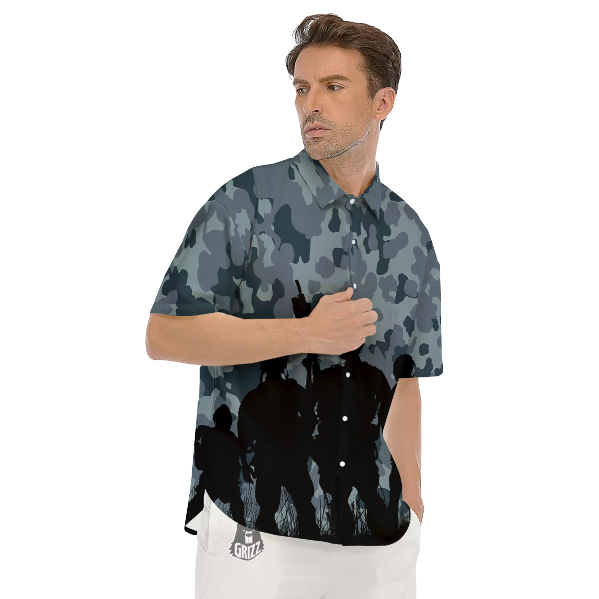 Air Force And Camouflage Print Men's Short Sleeve Shirts-grizzshop