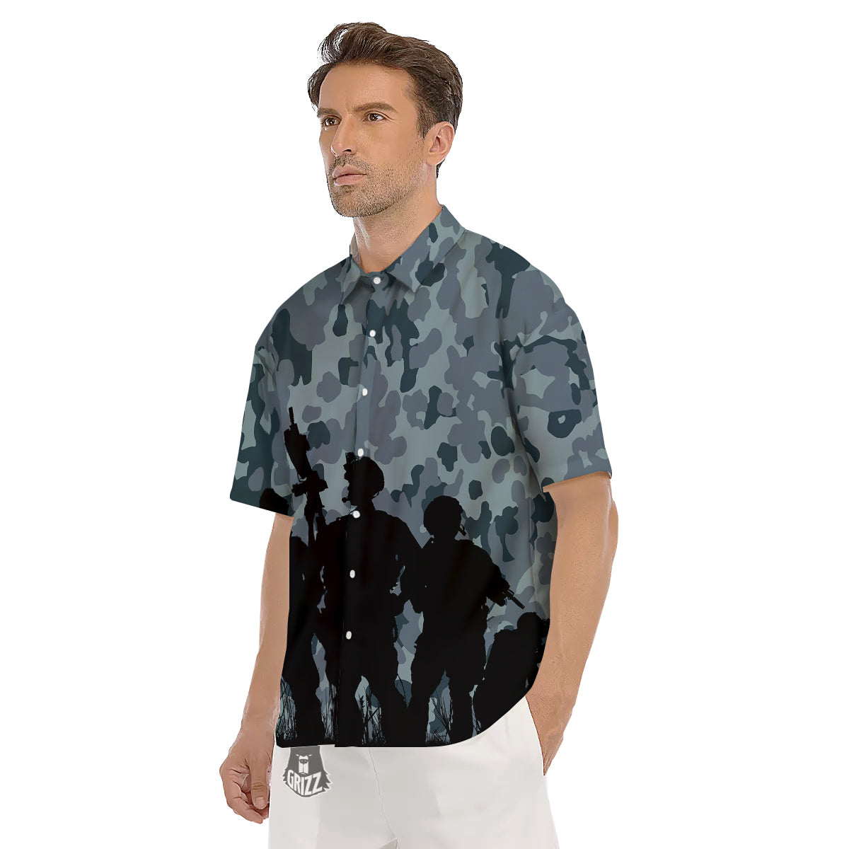 Air Force And Camouflage Print Men's Short Sleeve Shirts-grizzshop