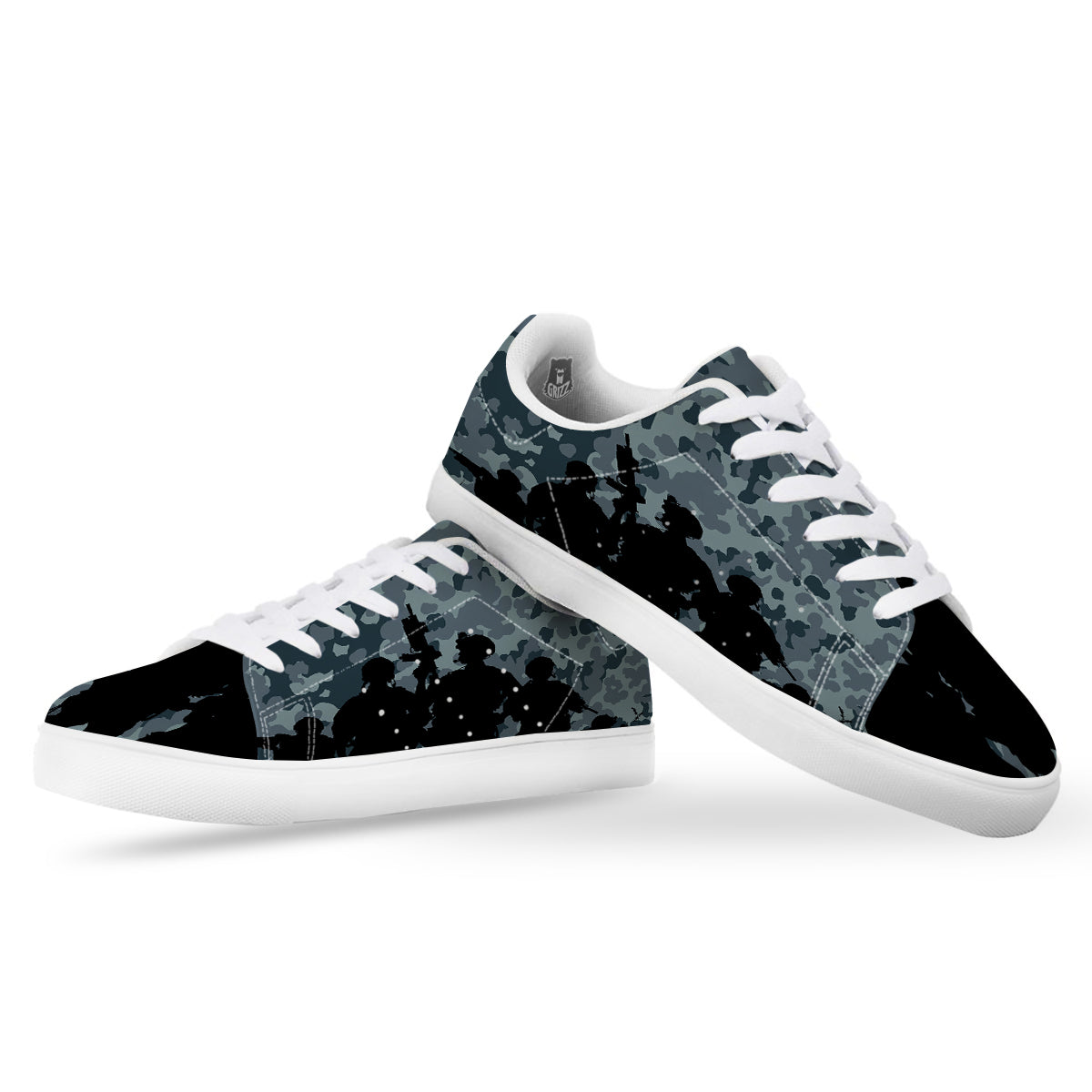 Air Force And Camouflage Print White Low Top Sneakers-grizzshop