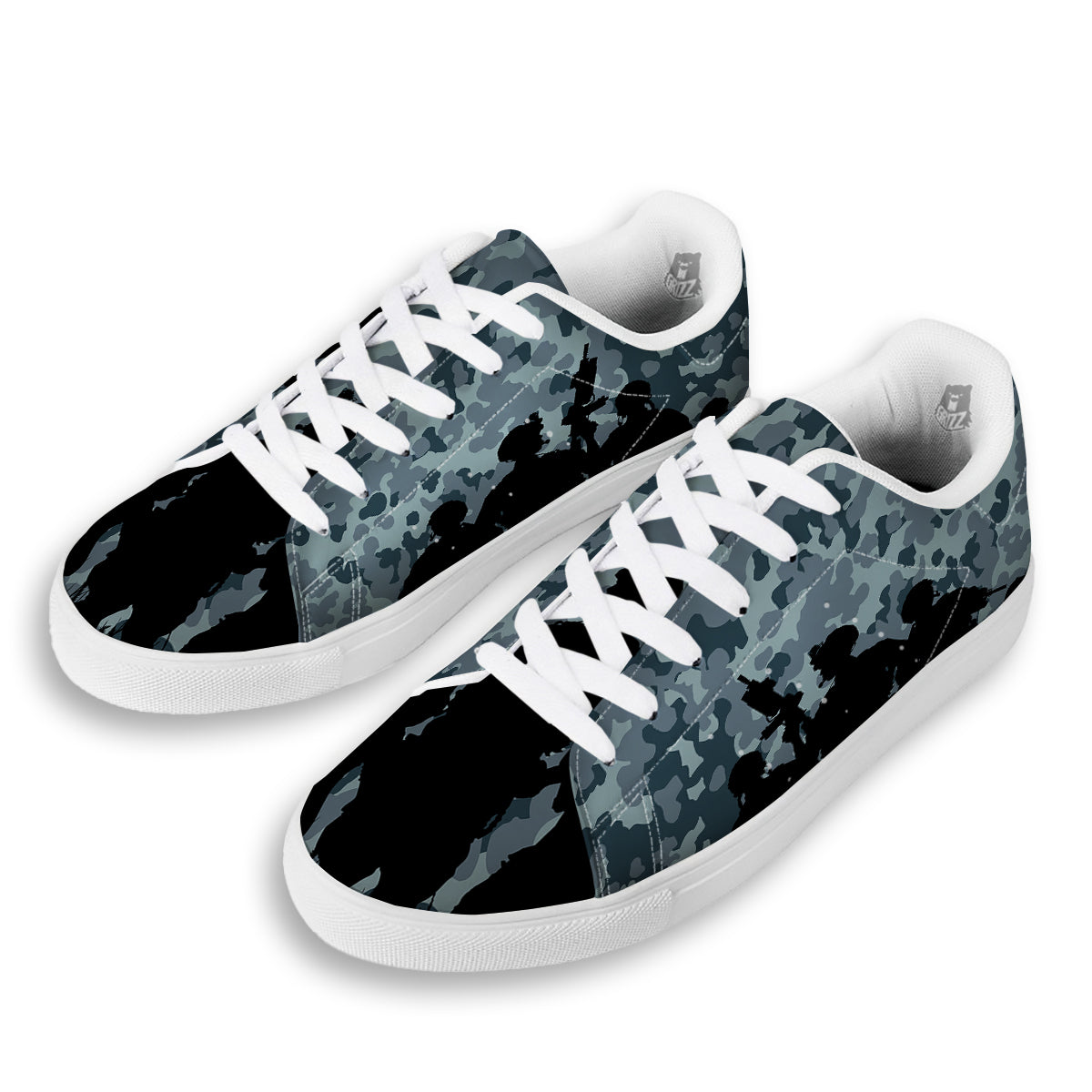 Air Force And Camouflage Print White Low Top Sneakers-grizzshop