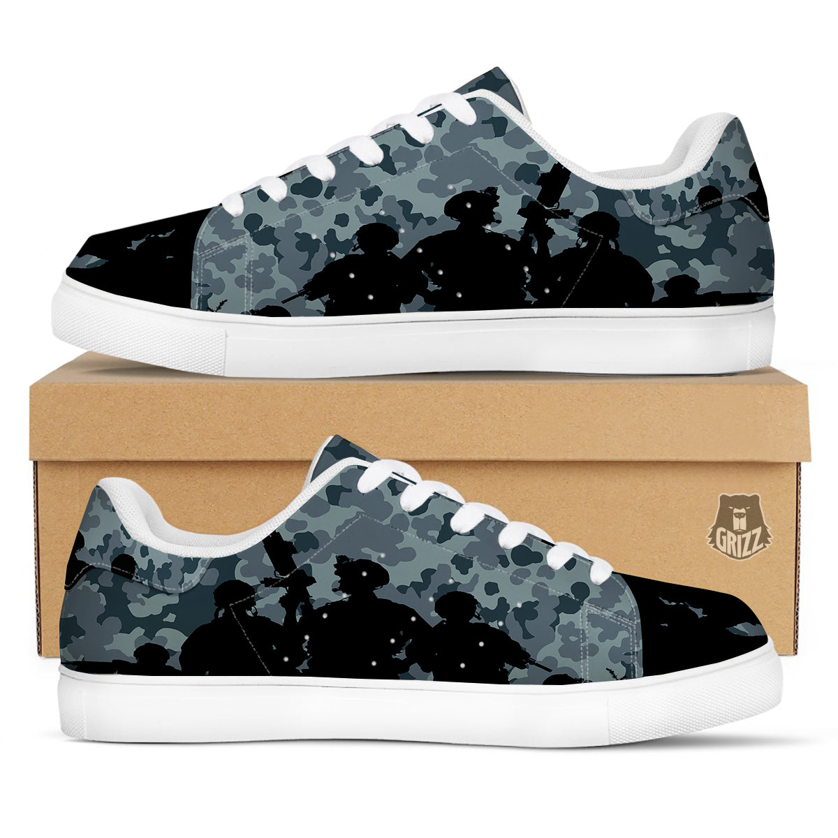 Air Force And Camouflage Print White Low Top Sneakers-grizzshop
