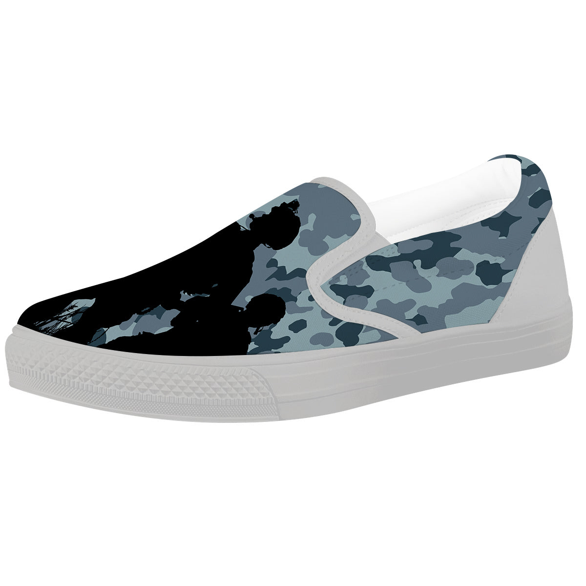Air Force And Camouflage Print White Slip On Shoes-grizzshop