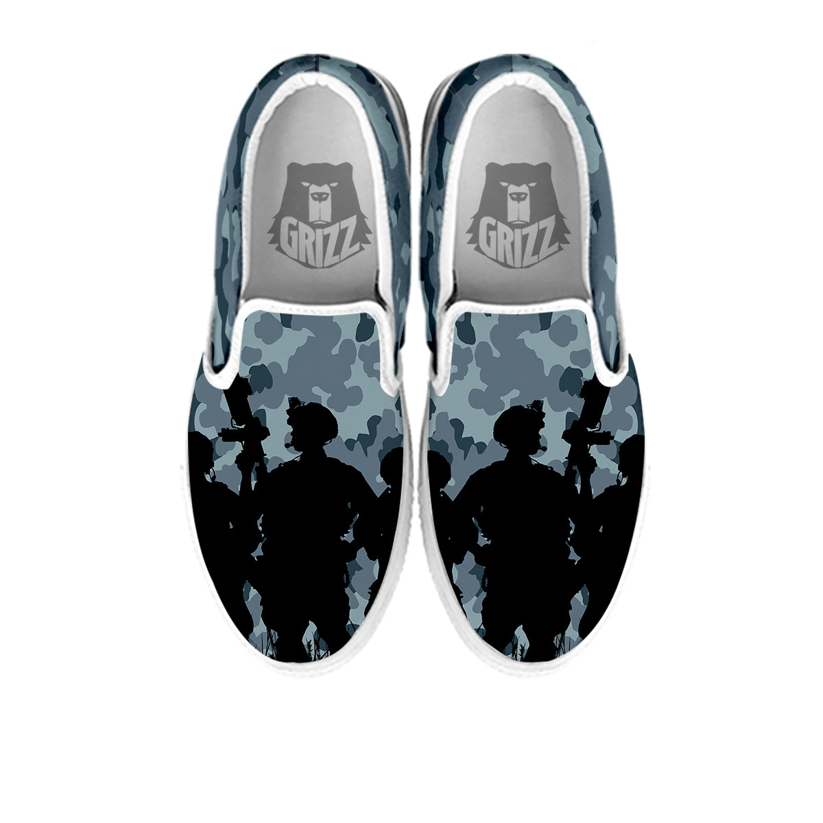 Air Force And Camouflage Print White Slip On Shoes-grizzshop