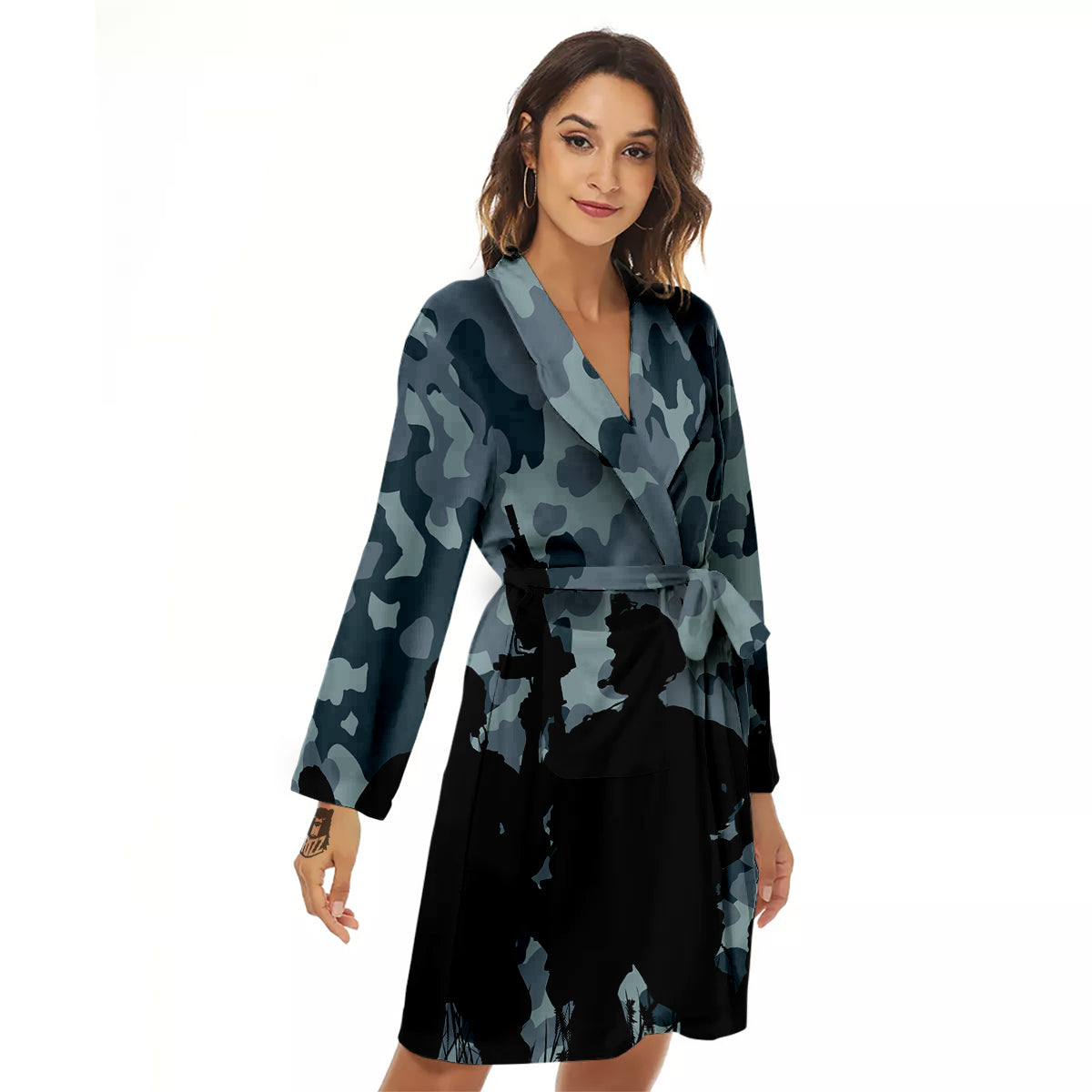Air Force And Camouflage Print Women's Robe-grizzshop
