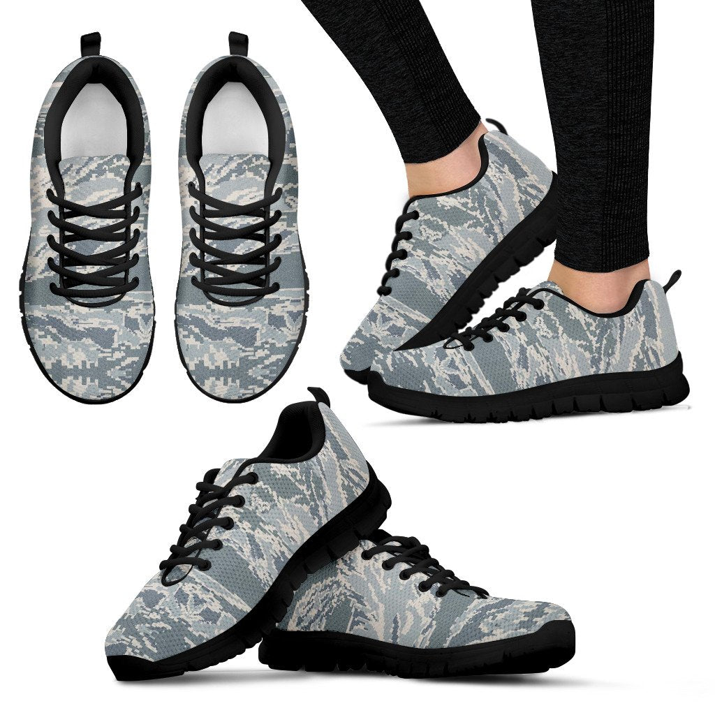 Air Force Military Camouflage White Snow Camo Pattern Print Black Sneaker Shoes For Men Women-grizzshop