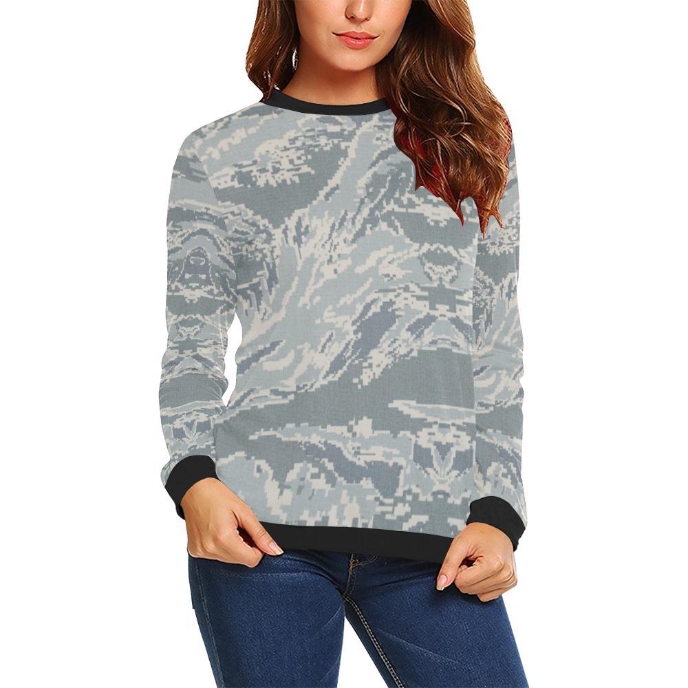 Air Force Military Camouflage White Snow Camo Pattern Print Women Crewneck Sweatshirt-grizzshop