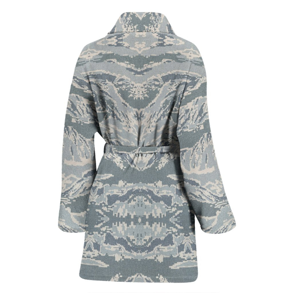 Air Force Military Camouflage White Snow Camo Pattern Print Women Long Robe-grizzshop