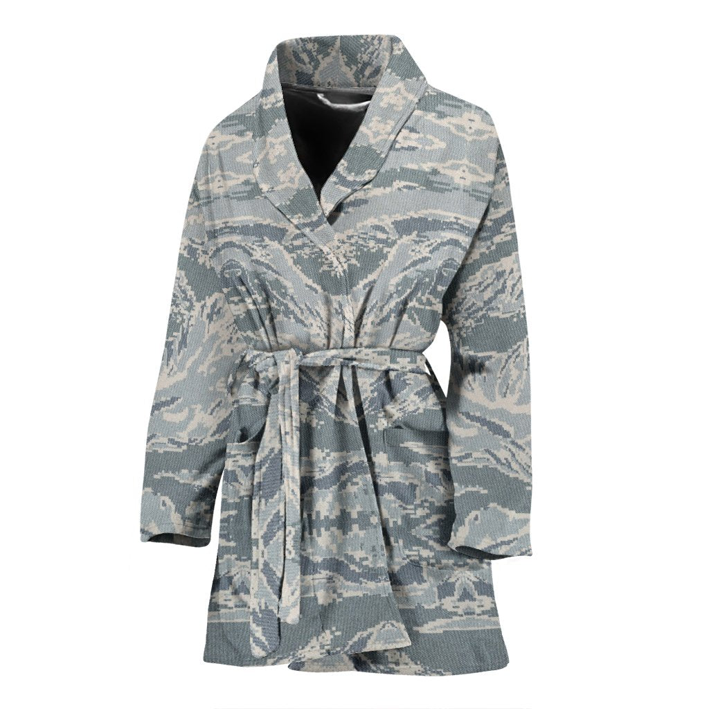 Air Force Military Camouflage White Snow Camo Pattern Print Women Long Robe-grizzshop